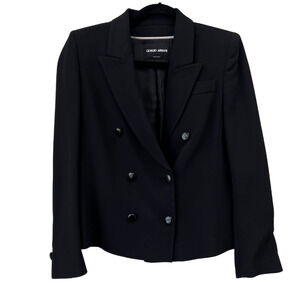 Giorgio Armani Blazer Jacket Size 38 US 2 Black Double Breasted Peak Lapel